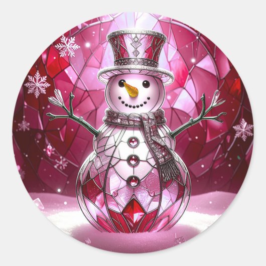 Rode Sneeuwman Sneeuwvlokken Vakantie Sticker (Voorkant)