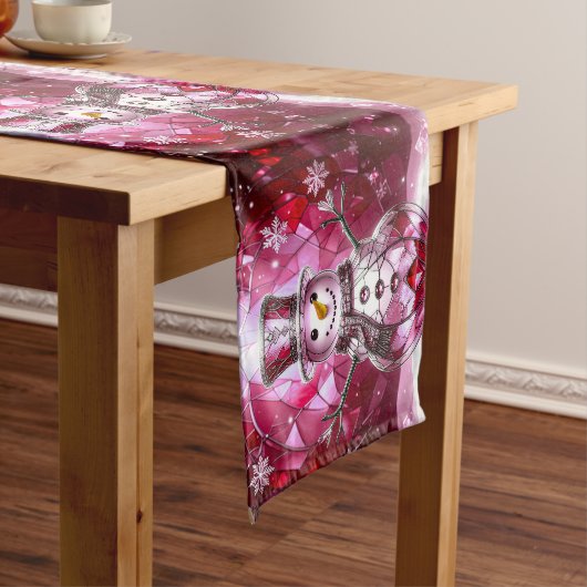 Rode Sneeuwman Sneeuwvlokken Vakantietafel Runner Medium Tafelloper (Voorbeeld)