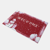 Rode Sneeuwman Snowy Kerstmis Vakantie Deurmat (Schuin)