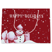 Rode Sneeuwman Snowy Kerstmis Vakantie Geschenk Ta Groot Cadeauzakje (Voorkant)