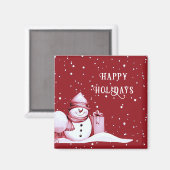 Rode Sneeuwman Snowy Kerstvakantie magneet (Voorkant / Achterkant)
