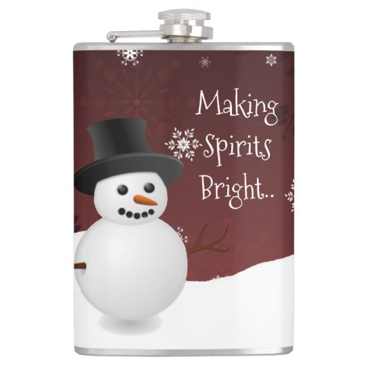 Rode Sneeuwman Winter Scene Kerstfles Heupfles (Voorkant)