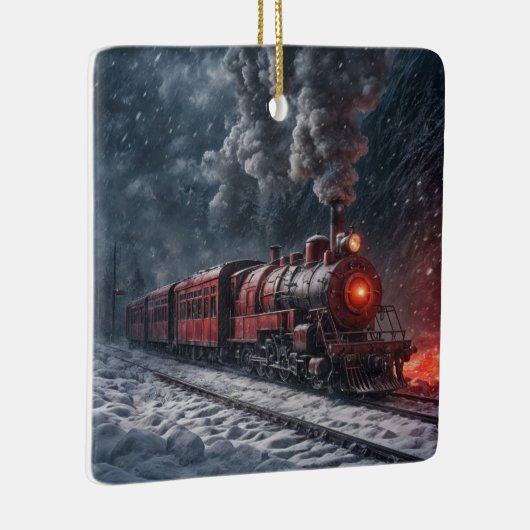  rode sneeuwtrein keramisch ornament (Rechts)