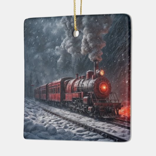  rode sneeuwtrein keramisch ornament (Links)