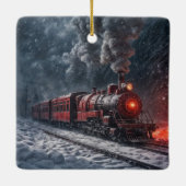  rode sneeuwtrein keramisch ornament (Achterkant)