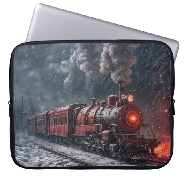  rode sneeuwtrein laptop sleeve (Voorkant)