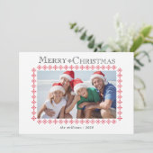 Rode Sneeuwvlok Border Kerstmis Foto Feestdagenkaart (Staand voorkant)