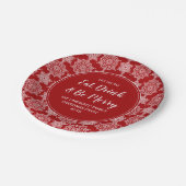 Rode Sneeuwvlok Eet Drink Vrolijk Kerstfeest Papieren Bordje (Gekanteld)