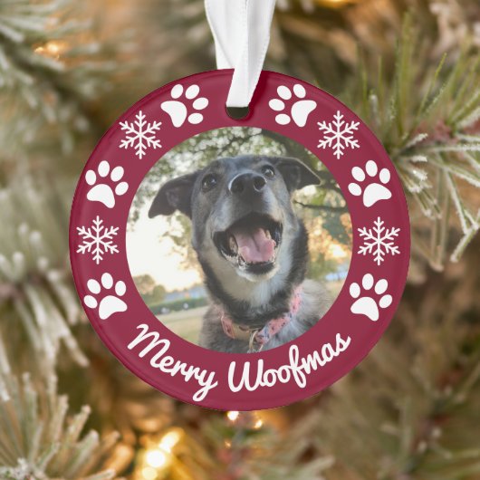 Rode Sneeuwvlok en Pootjes Hond Foto Kerstmis Ornament (Boom)