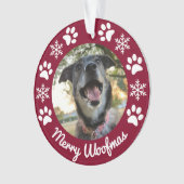 Rode Sneeuwvlok en Pootjes Hond Foto Kerstmis Ornament (voorkant)