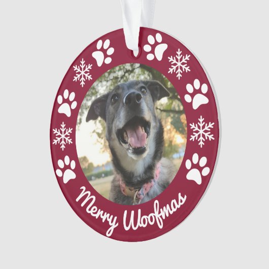 Rode Sneeuwvlok en Pootjes Hond Foto Kerstmis Ornament (voorkant)