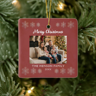 Rode Sneeuwvlok Familie Foto Kerst Ornament