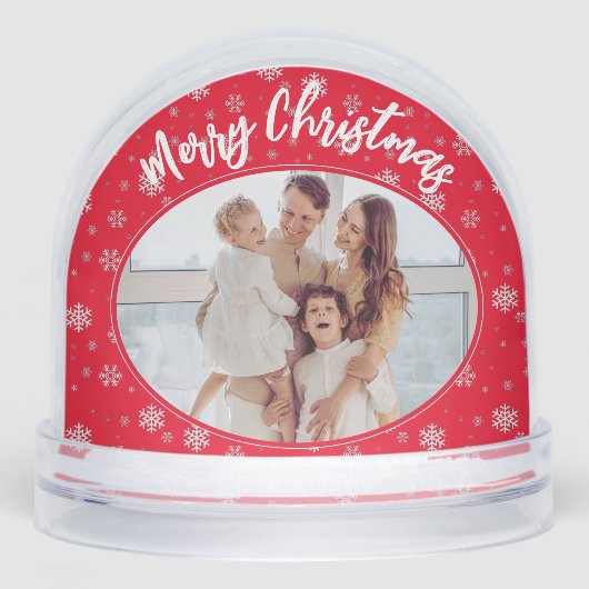 Rode Sneeuwvlok Familie Fotocollage Vrolijk Kerstf Sneeuwbol (Voorkant)