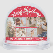 Rode Sneeuwvlok Familie Fotocollage Vrolijk Kerstf Sneeuwbol (Achterkant)