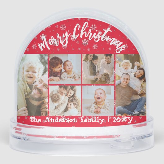 Rode Sneeuwvlok Familie Fotocollage Vrolijk Kerstf Sneeuwbol (Achterkant)