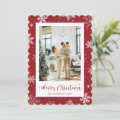 Rode Sneeuwvlok Foto Vrolijk Kerstfeest Feestdagenkaart (Staand voorkant)