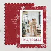 Rode Sneeuwvlok Foto Vrolijk Kerstfeest Feestdagenkaart (Voorkant / Achterkant)