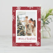 Rode Sneeuwvlok Foto Vrolijke Kerst Kaart (Staand voorkant)