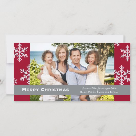 Rode sneeuwvlok Fotokaart Feestdagenkaart (Voorkant)