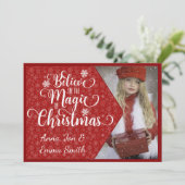 Rode Sneeuwvlok Geloof Foto Kerst Kaart (Staand voorkant)