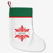 Rode Sneeuwvlok Gepersonaliseerd Groen & Wit Kleine Kerstsok (Voorkant)