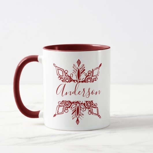 Rode sneeuwvlok gepersonaliseerd mok (Links)