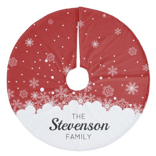 Rode sneeuwvlok Gepersonaliseerde kerstboomrok Fleece Kerstboom Rok (Voorkant)