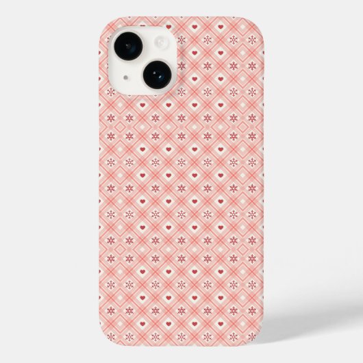 Rode sneeuwvlok hart in roze retro naadloos patroo Case-Mate iPhone case (Achterkant)
