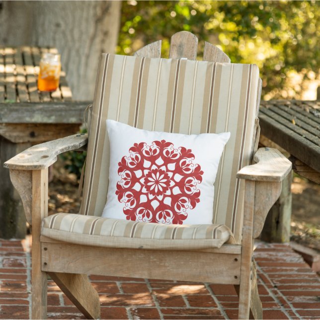 Rode sneeuwvlok Ice Crystal Flower Pattern on Whit Buitenkussen (Stoel)