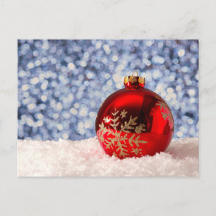Rode Sneeuwvlok Kerstbal Briefkaart