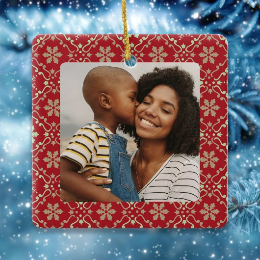 Rode Sneeuwvlok Kerstfoto Custom Keramisch Ornament