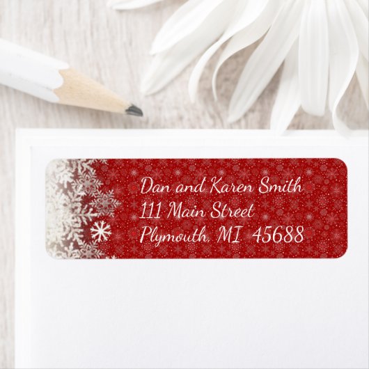 Rode Sneeuwvlok Kerstmis Adreslabel Etiket (Insitu)
