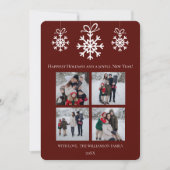 Rode Sneeuwvlok Ornamenten Fotocollage Feestdagenkaart (Voorkant)