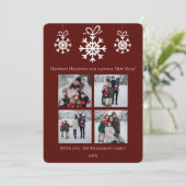 Rode Sneeuwvlok Ornamenten Fotocollage Feestdagenkaart (Staand voorkant)