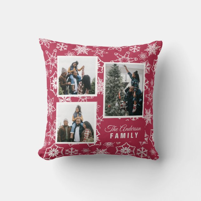 Rode Sneeuwvlok Patroon Aangepaste Vakantie Foto's Kussen (Voorkant)