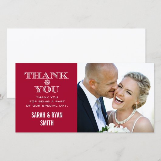 Rode Sneeuwvlok Trouwfoto Dank u kaarten (Voorkant / Achterkant)