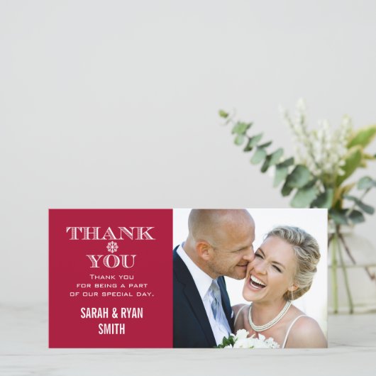 Rode Sneeuwvlok Trouwfoto Dank u kaarten (Staand voorkant)