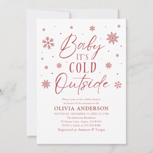 Rode sneeuwvlokken Baby Het is koud buiten Baby sh Kaart (Voorkant)