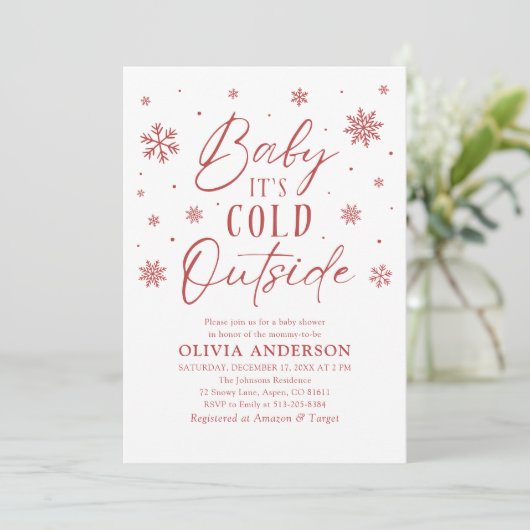 Rode sneeuwvlokken Baby Het is koud buiten Baby sh Kaart (Staand voorkant)