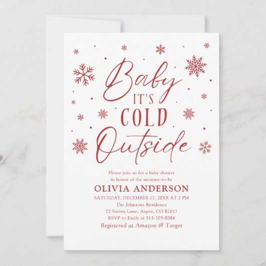 Rode sneeuwvlokken Baby Het is koud buiten Baby sh Kaart (Voorkant)