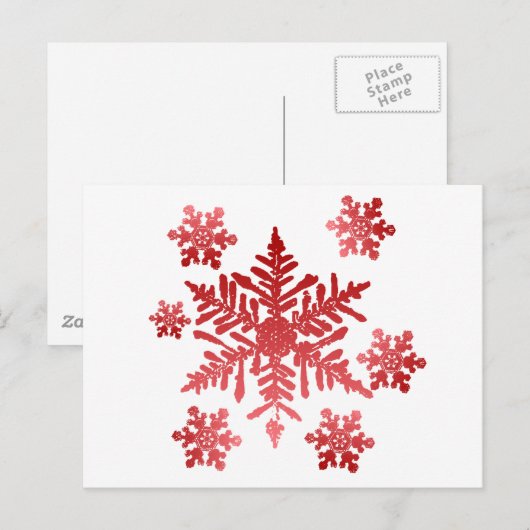 Rode sneeuwvlokken briefkaart (Voorkant / Achterkant)