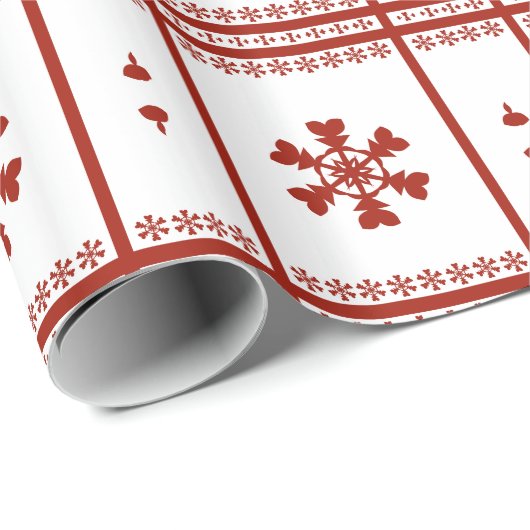 Rode sneeuwvlokken cadeaupapier (Rol Hoek)