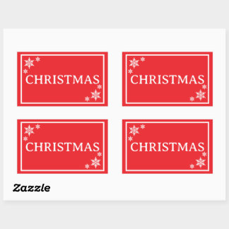 Rode Sneeuwvlokken Eenvoudig Kerstwoord Rechthoekige Sticker