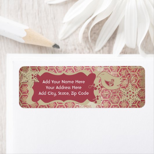 Rode sneeuwvlokken en etiketten van het Adres van  (Insitu)