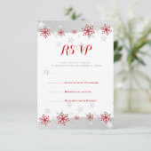 Rode sneeuwvlokken en grijze sterren moderne bruil RSVP kaartje (Staand voorkant)