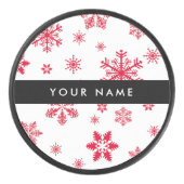 Rode sneeuwvlokken, Jouw naam, Personaliseren Hockey Puck (Voorkant)