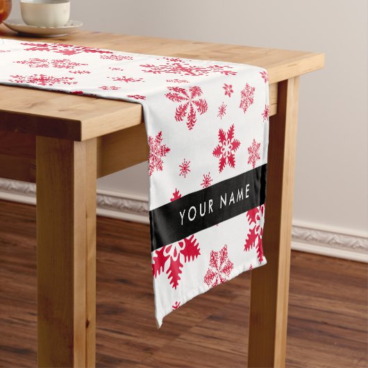 Rode sneeuwvlokken, Jouw naam, Personaliseren Korte Tafelloper (Voorbeeld)