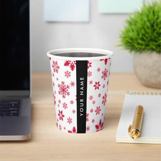 Rode sneeuwvlokken, Jouw naam, Personaliseren Papieren Bekers (Insitu)