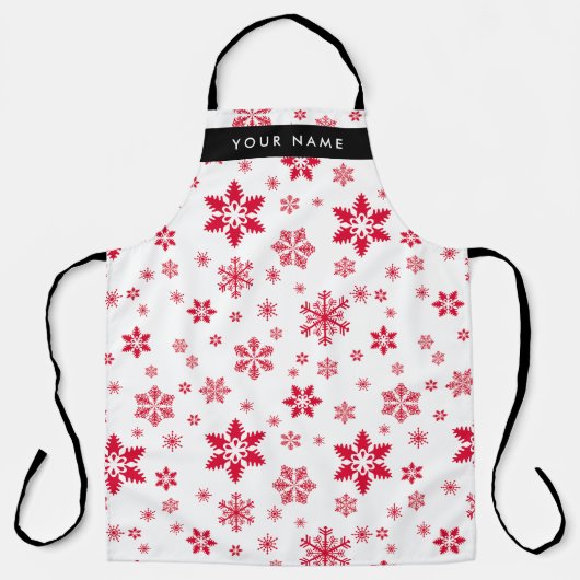 Rode sneeuwvlokken, Jouw naam, Personaliseren Schort (Voorkant)