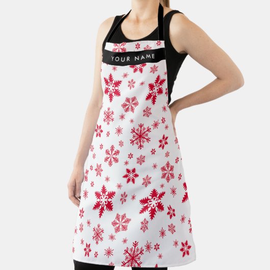 Rode sneeuwvlokken, Jouw naam, Personaliseren Schort (Insitu)